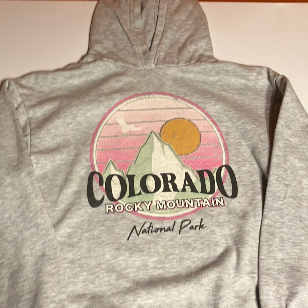 Primark Gray Hoodie Pink Sunset‎ Rocky Mt National Park CO